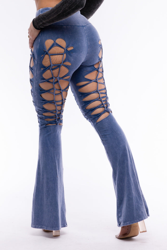 CUT AND TIE MINERAL WASH FLARED PANTS - Muvin 