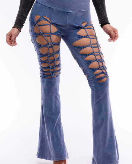 CUT AND TIE MINERAL WASH FLARED PANTS - Muvin 