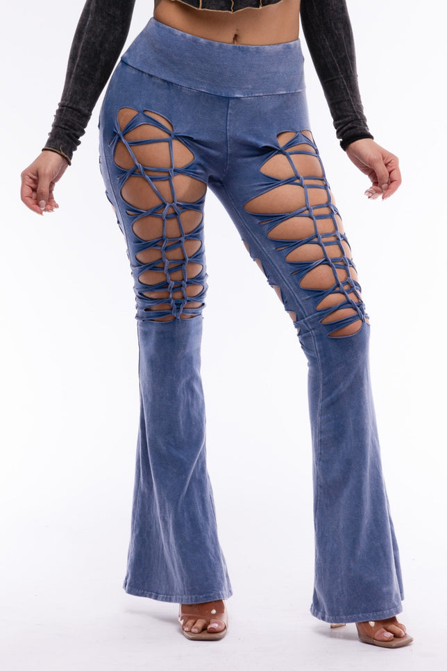 CUT AND TIE MINERAL WASH FLARED PANTS - Muvin 