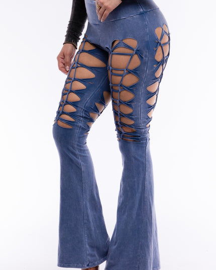 CUT AND TIE MINERAL WASH FLARED PANTS - Muvin 