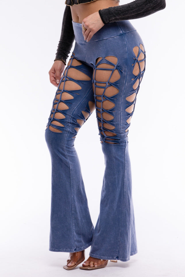 CUT AND TIE MINERAL WASH FLARED PANTS - Muvin 