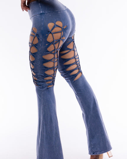 CUT AND TIE MINERAL WASH FLARED PANTS - Muvin 