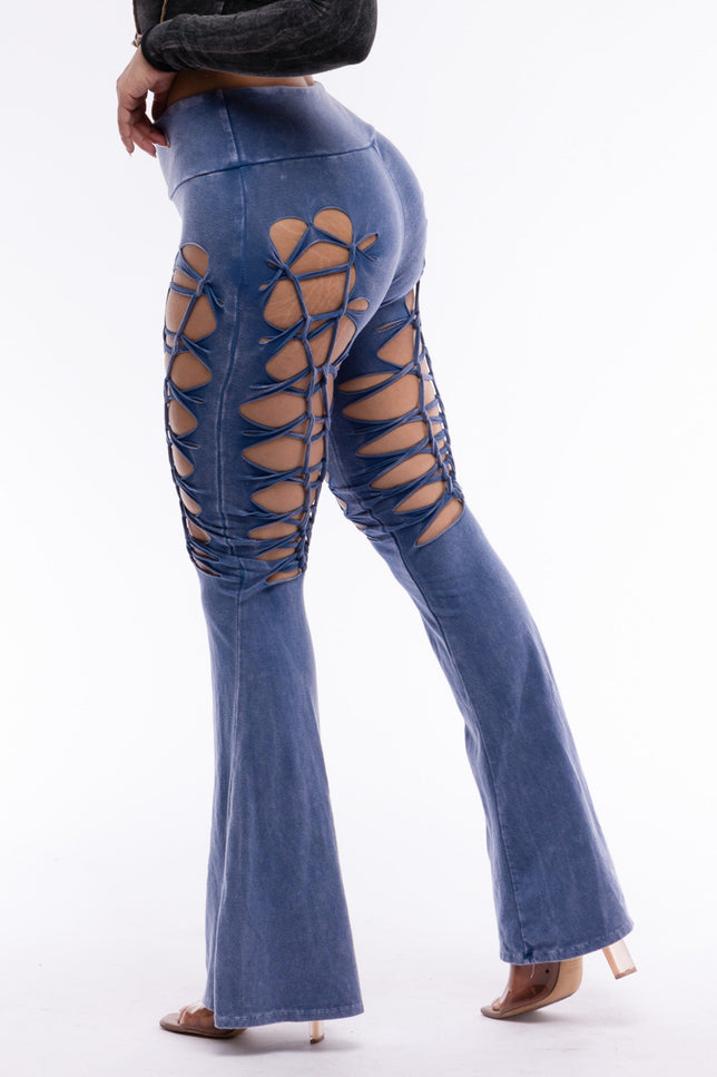 CUT AND TIE MINERAL WASH FLARED PANTS - Muvin 