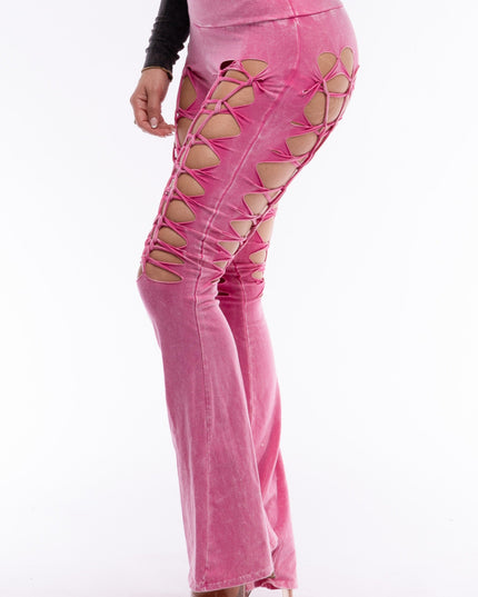 CUT AND TIE MINERAL WASH FLARED PANTS - Muvin 