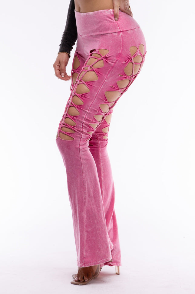 CUT AND TIE MINERAL WASH FLARED PANTS - Muvin 