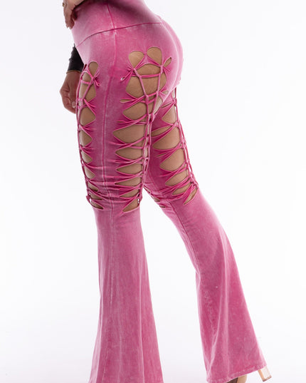 CUT AND TIE MINERAL WASH FLARED PANTS - Muvin 