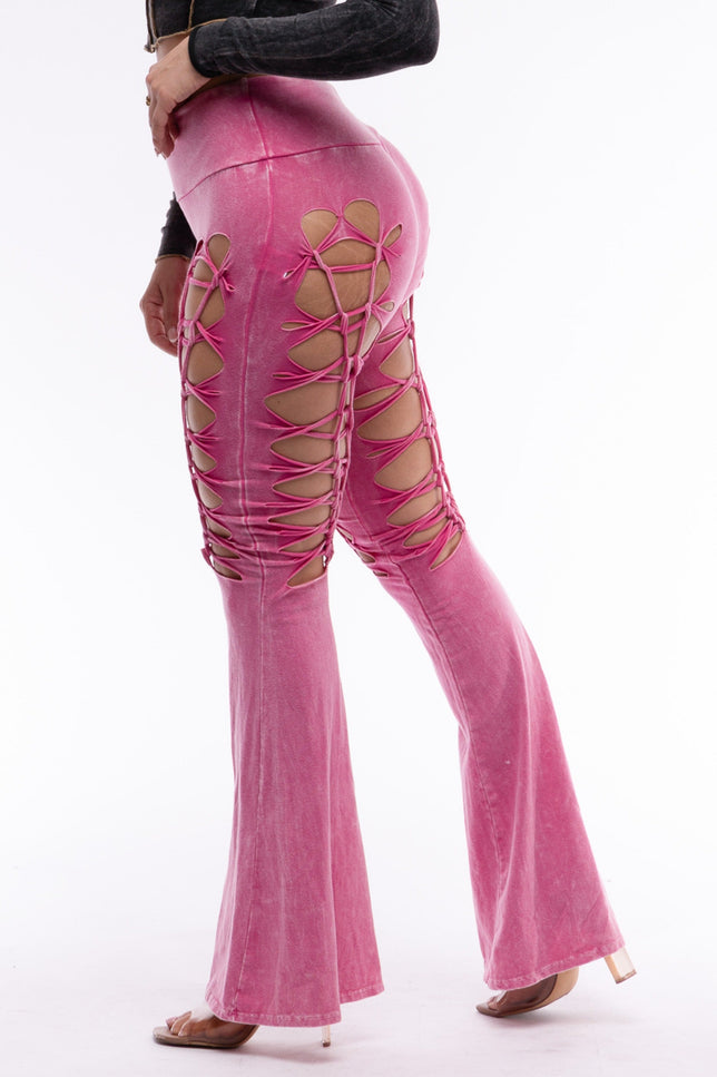 CUT AND TIE MINERAL WASH FLARED PANTS - Muvin 
