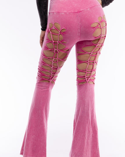 CUT AND TIE MINERAL WASH FLARED PANTS - Muvin 