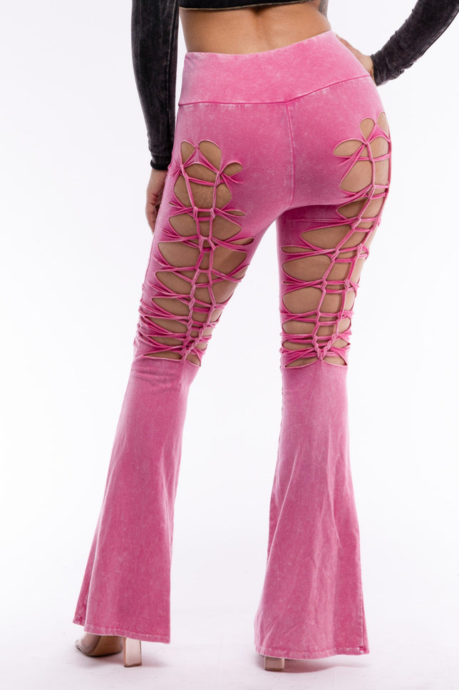 CUT AND TIE MINERAL WASH FLARED PANTS - Muvin 