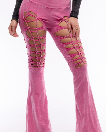 CUT AND TIE MINERAL WASH FLARED PANTS - Muvin 