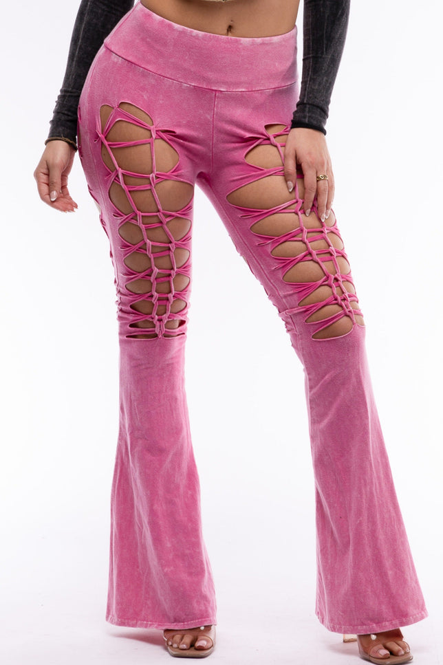 CUT AND TIE MINERAL WASH FLARED PANTS - Muvin 