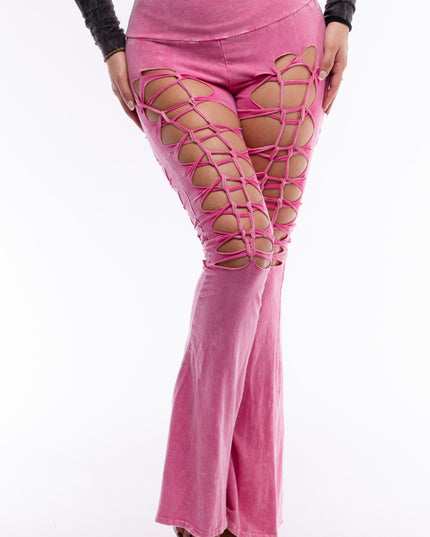 CUT AND TIE MINERAL WASH FLARED PANTS - Muvin 