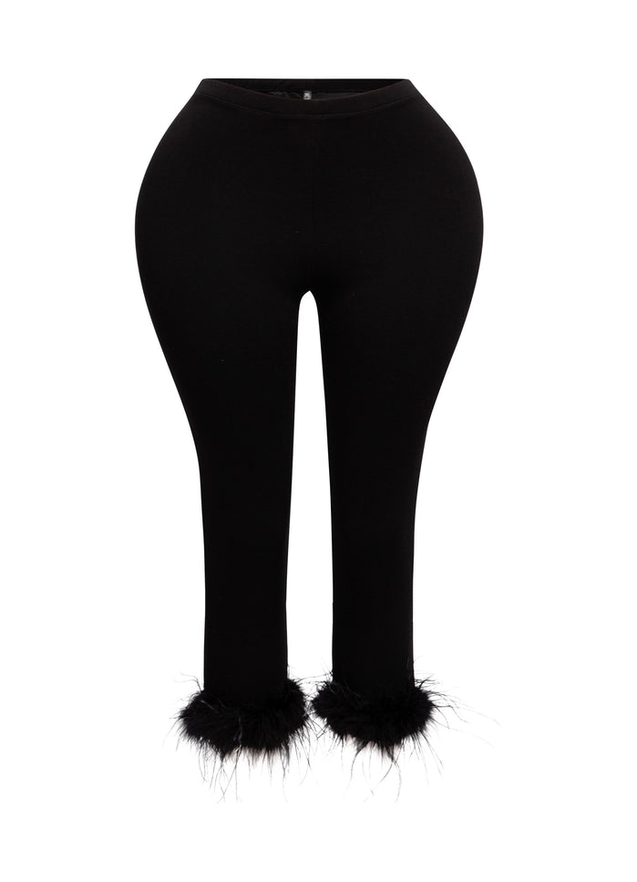Faux fur hem detailed capri leggings - Muvin 