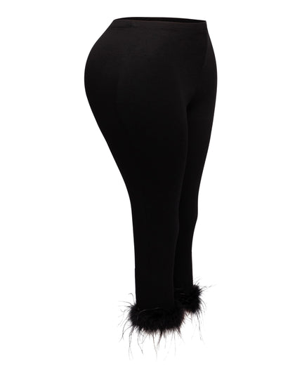 Faux fur hem detailed capri leggings - Muvin 