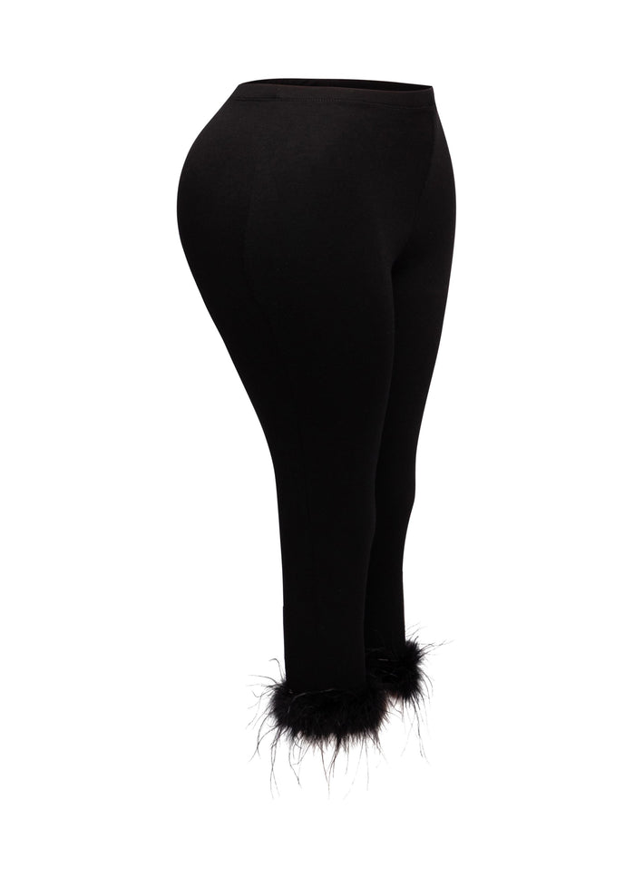 Faux fur hem detailed capri leggings - Muvin 