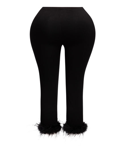 Faux fur hem detailed capri leggings - Muvin 