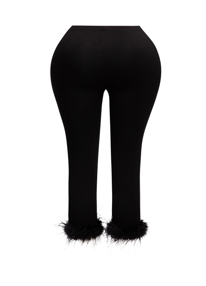Faux fur hem detailed capri leggings - Muvin 