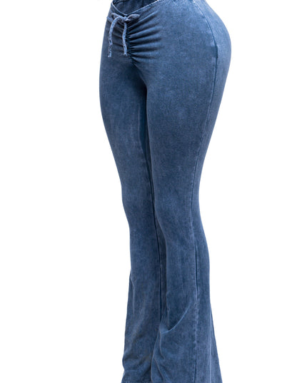 Mineral washed ruched rise flare pant - Muvin 