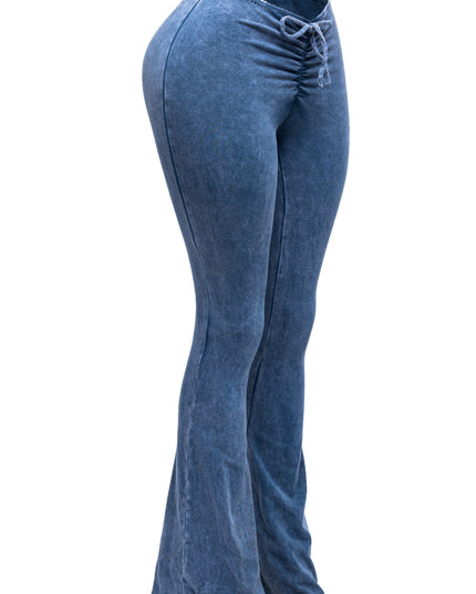 Mineral washed ruched rise flare pant - Muvin 