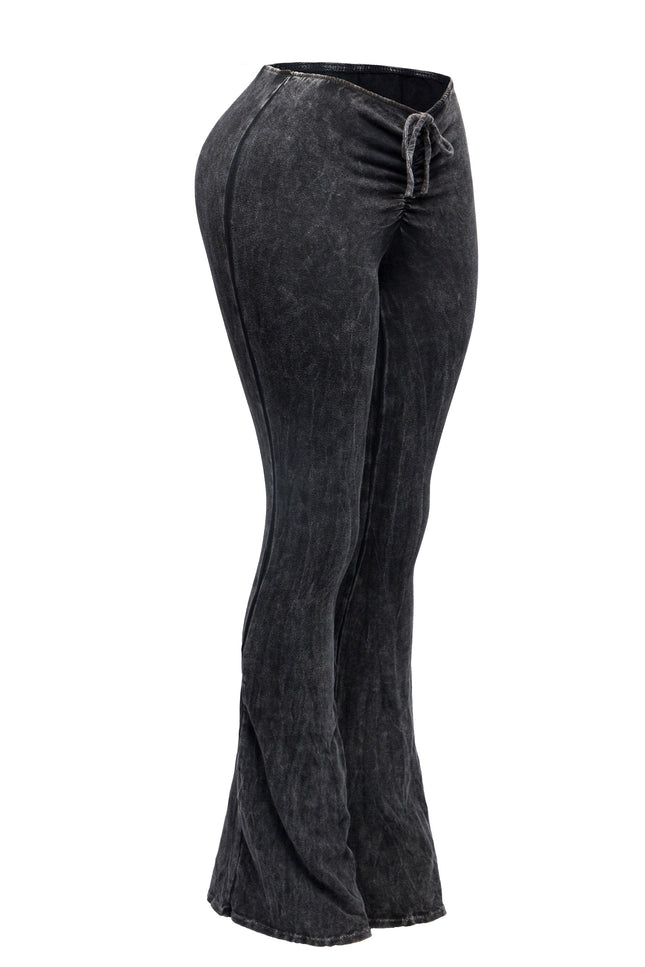 Mineral washed ruched rise flare pant - Muvin 