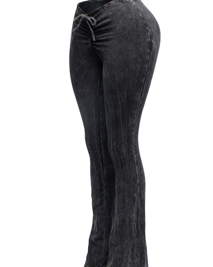 Mineral washed ruched rise flare pant - Muvin 