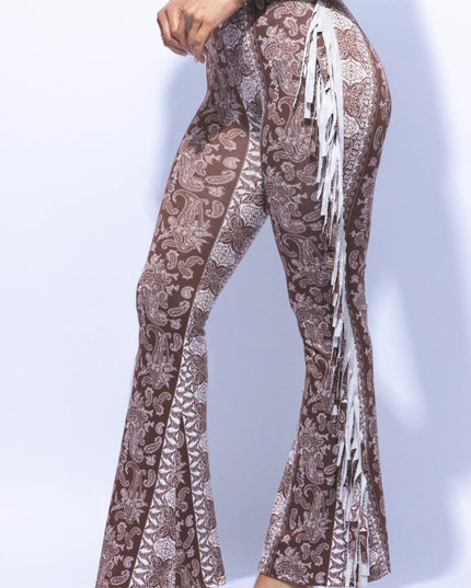 Boho printed flared pant with fringe detail - Muvin 