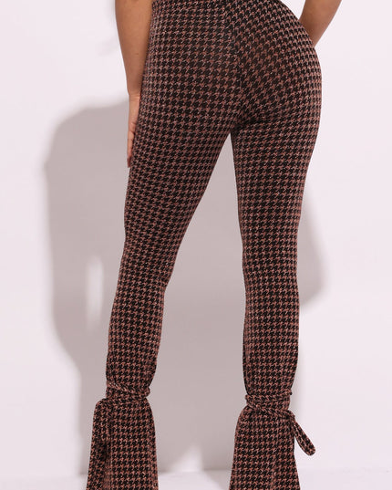 Houndstooth print split hem pants - Muvin 