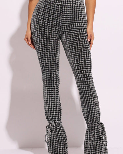 Houndstooth print split hem pants - Muvin 