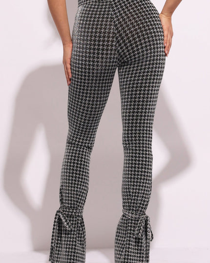 Houndstooth print split hem pants - Muvin 