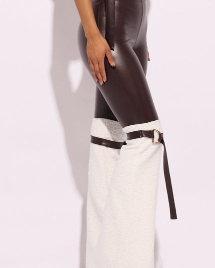 D-ring Detailed PU Contrast Pants - Muvin 