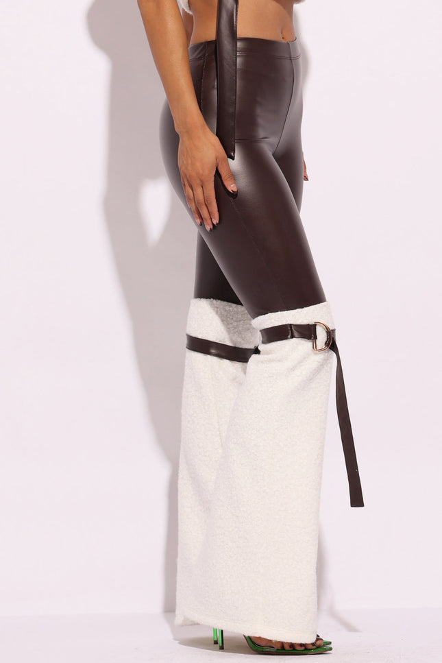 D-ring Detailed PU Contrast Pants - Muvin 