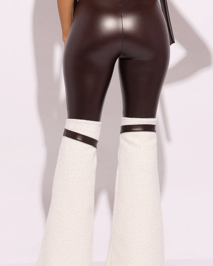 D-ring Detailed PU Contrast Pants - Muvin 