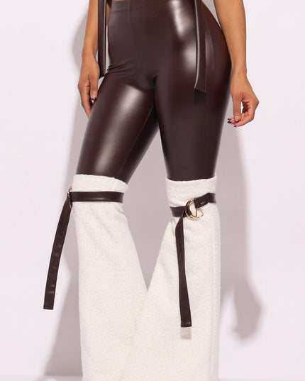 D-ring Detailed PU Contrast Pants - Muvin 