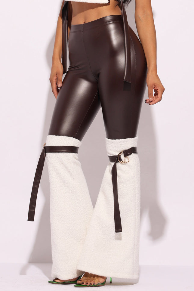 D-ring Detailed PU Contrast Pants - Muvin 