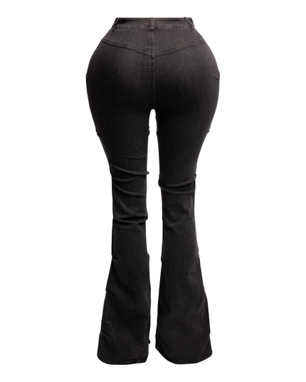 Pinched bell bottom denim pants - Muvin 
