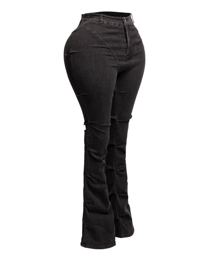 Pinched bell bottom denim pants - Muvin 