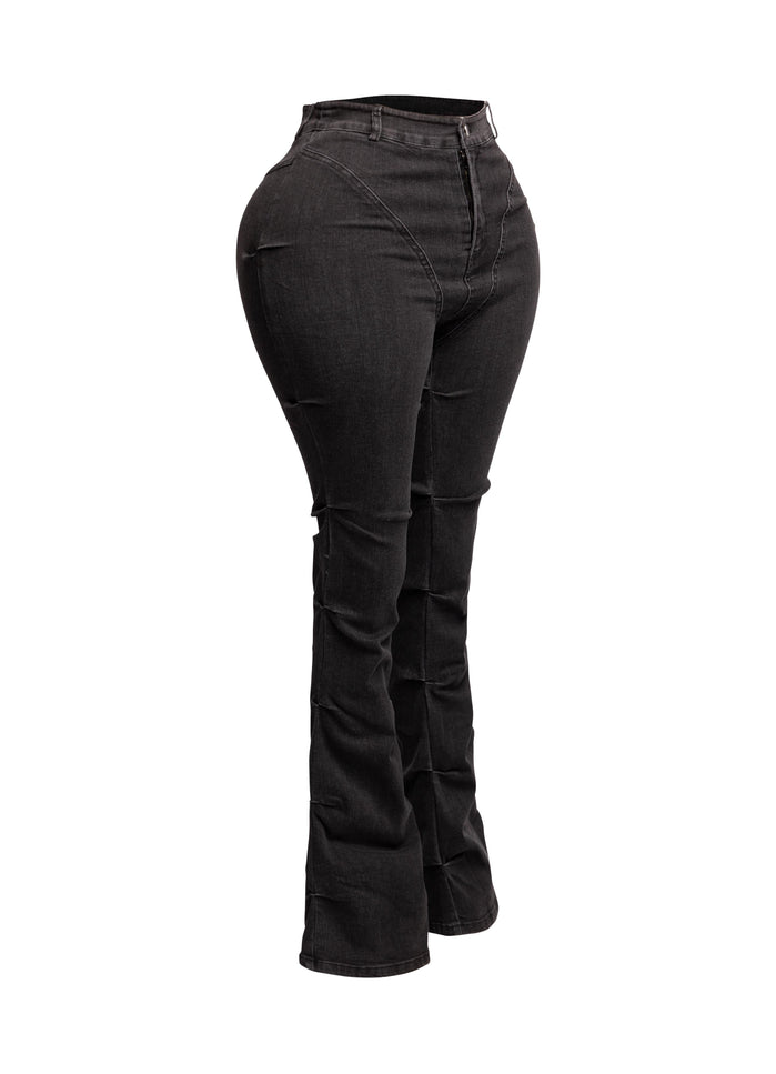 Pinched bell bottom denim pants - Muvin 