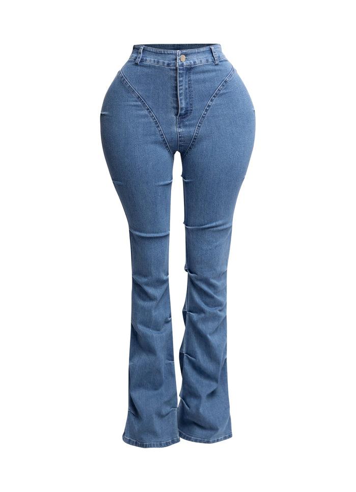 Pinched bell bottom denim pants - Muvin 