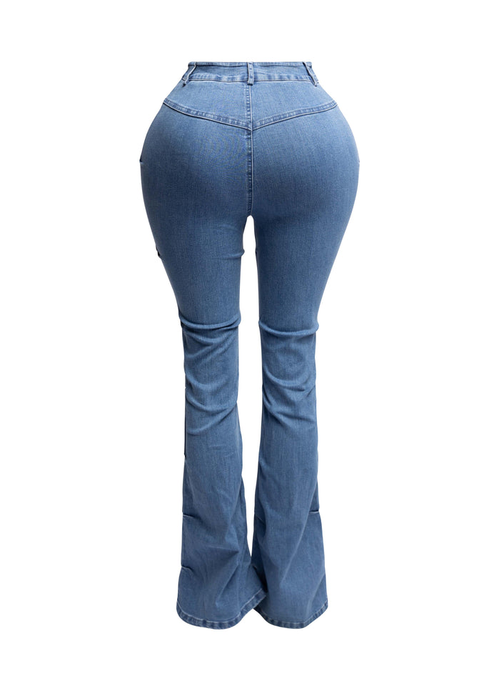 Pinched bell bottom denim pants - Muvin 