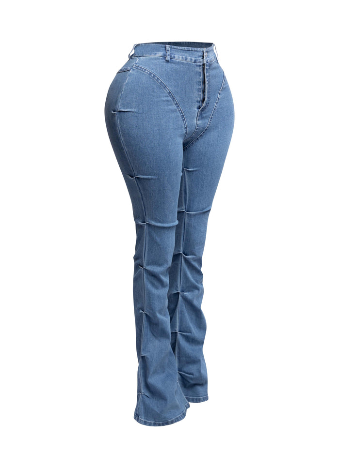 Pinched bell bottom denim pants - Muvin 