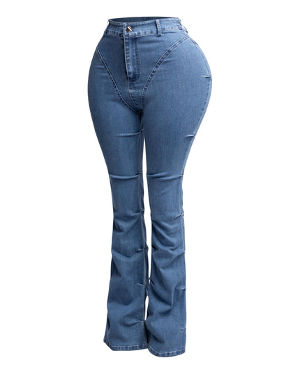 Pinched bell bottom denim pants - Muvin 