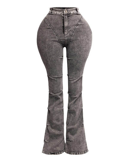 Pinched bell bottom denim pants - Muvin 