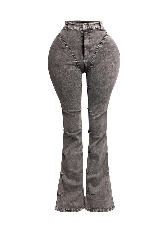 Pinched bell bottom denim pants - Muvin 