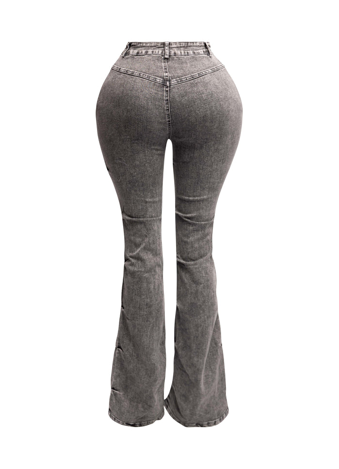 Pinched bell bottom denim pants - Muvin 