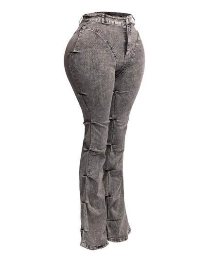 Pinched bell bottom denim pants - Muvin 