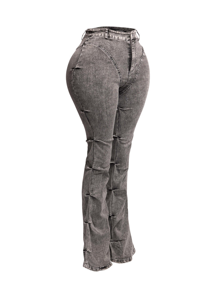Pinched bell bottom denim pants - Muvin 