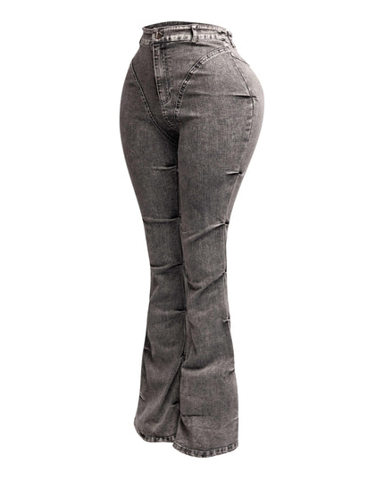 Pinched bell bottom denim pants - Muvin 
