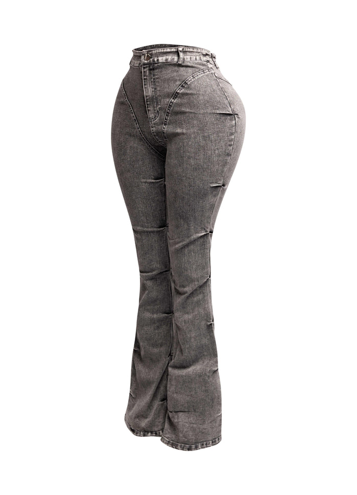 Pinched bell bottom denim pants - Muvin 
