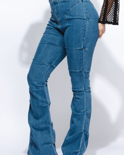 Pinched bell bottom denim pants - Muvin 