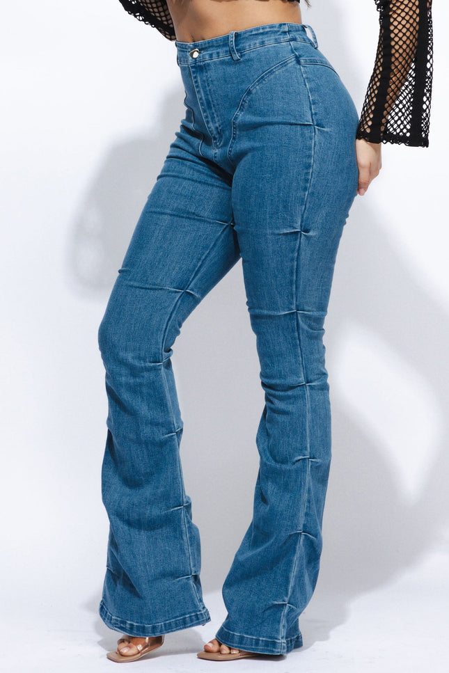 Pinched bell bottom denim pants - Muvin 